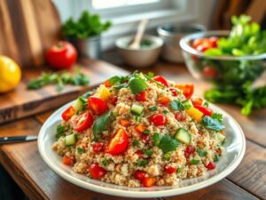 Salada de Quinoa com Legumes Coloridos e Molho de Limão