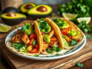 Tacos de Frango Grelhado com Molho de Abacate e Coentro
