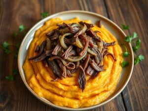 Escondidinho de Carne Seca com Purê de Batata Doce