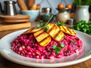 Risoto de Beterraba com Queijo Coalho e Ervas Frescas