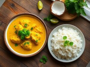 Frango ao Curry com Arroz de Coco Exótico