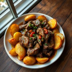 Carne de Panela dos Sonhos com Batatas Douradas
