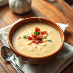Sopa Reconfortante de Feijão Branco com Bacon e Alho