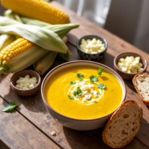 Sopa Cremosa de Milho Verde com Queijo da Fazenda