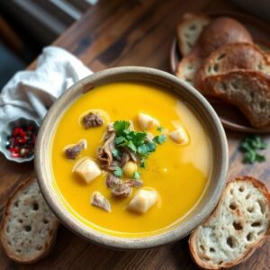 Sopa de Mandioca com Carinho e Carne Seca