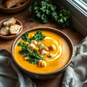 Sopa Quentinha de Inhame com Couve e Frango